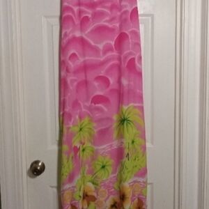 Vibrant Pink and Green Tropical Maxi Dress